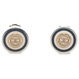 Orecchini a clip Chanel White CC Gold Plated Resin Button