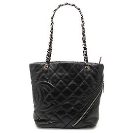 Chanel Black Small Quilted Aged Calfskin Cotton Club Tote