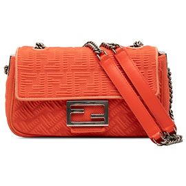Borsa Baguette midi in tessuto tecnico con stampa Zucca arancione Fendi