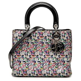 Lady Dior Dior Nero Media Tessuto Metallizzato Multicolore e Pelle Vernice