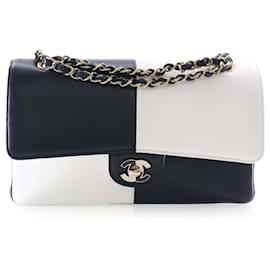 Chanel Black Medium Classic Bicolor Lambskin Geometric Colorblock Double Flap