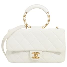 Chanel White Medium Lambskin In The Loop Flap
