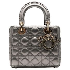 Dior Grigio Pelle di Agnello Metallizzata Piccola Cannage My ABCDior Lady Dior