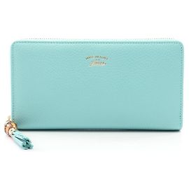 Portefeuille long rond en cuir bleu avec détail bambou Gucci