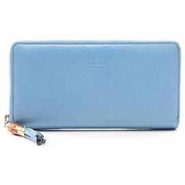 Portefeuille long rond Gucci Bamboo en bleu