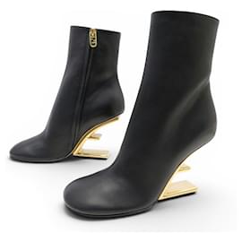 NUOVI STIVALETTI FENDI FORCE 8T8230 IN PELLE NERA TACCHI DORATI + SCATOLA STIVALETTI - Fendi