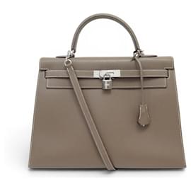 Hermès BORSA HERMES KELLY 35 SELLIER PELLE EPSOM TAUPE CON TRACCOLLA