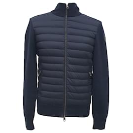 Moncler Padded Zip-Up Cardigan in Navy Blue Polyamide