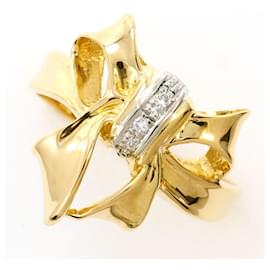 18K Yellow Gold and Platinum Band Ring with Green Diamond - Autre Marque