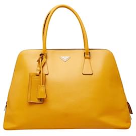 Borsa Boston in pelle gialla Prada