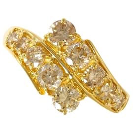 Autre Marque Anello a fascia in oro giallo 18K con diamante marrone