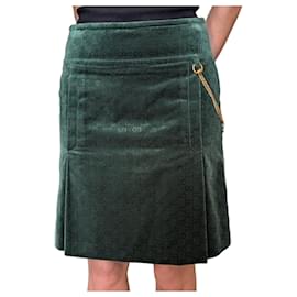 Gucci Falda Midi de Terciopelo Verde Monograma GG
