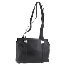 Borsa Tote Salvatore Ferragamo in pelle nera argento Auth BA13088