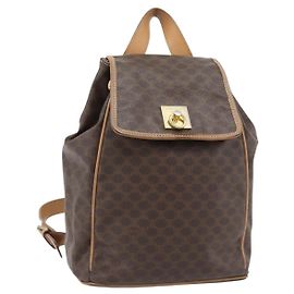 Céline Zaino CELINE Macadam Canvas PVC Pelle Marrone Oro Auth bs35270