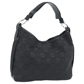 Borsa a tracolla Salvatore Ferragamo Gancini in tela nero argento Auth ka4493A