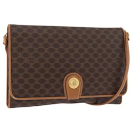 Céline Borsa a tracolla CELINE Macadam Canvas PVC Pelle Marrone Oro Auth BA13279