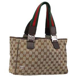 Borsa GUCCI GG Canvas Web Sherry Line Beige Argento Auth 178849