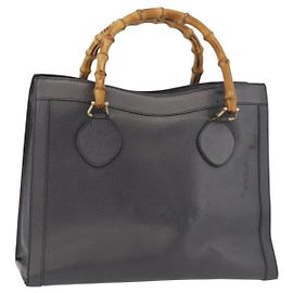 Borsa Tote GUCCI Bamboo in pelle nera e oro Auth 180798