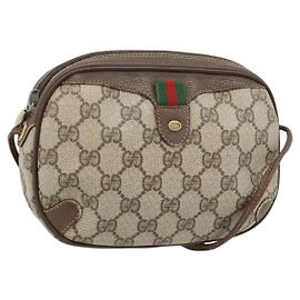 GUCCI GG Supreme Web Sherry Line Tasche PVC Beige Gold 156 02 066 Auth 171266