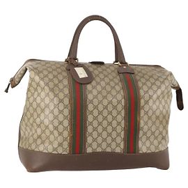 Borsa Boston GUCCI GG Supreme Web Sherry Line in PVC Beige Rosso Auth 180195