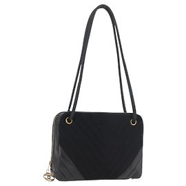 Borsa a Spalla CHANEL V Stitch Cotone Nero Oro CC Auth bs35307