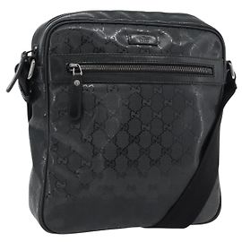 GUCCI GG implementation Shoulder Bag PVC Black Silver 201448 Auth am11696V