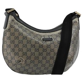Borsa a Spalla GUCCI GG Crystal in Tela Cerata Nero Oro 181092 Auth 182213