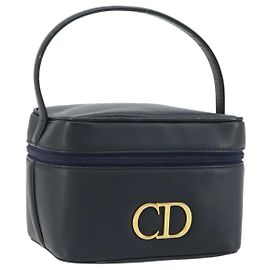 Christian Dior Vanity Handtasche aus Leder Navy Gold Auth 182020A