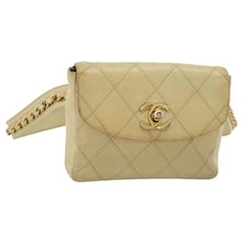 Borsa a tracolla bicolore CHANEL in pelle d'agnello Beige Gold CC Auth 182545