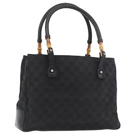 Borsa GUCCI GG Canvas Bamboo Nera 112526 Auth 182862