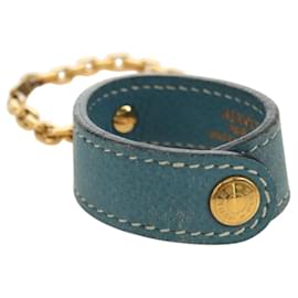 Porte-gants Charm en cuir bleu clair et or Auth 181292V - Hermès