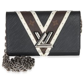 Carteira com corrente Twist em lona Monogram V preto e branco Louis Vuitton