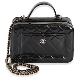Vanity Chanel Black Quilted Patent Top Handle Con Catena
