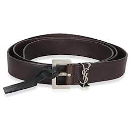 Cintura Saint Laurent da uomo in agnello marrone Cassandre 100/40