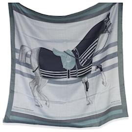 Sciarpa in cashmere e seta Hermès da uomo Ciel Chine Cheval a la Couverture 100