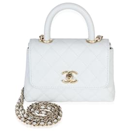 Clutch Chanel Light Blue Quilted Caviar Coco Handle con catena