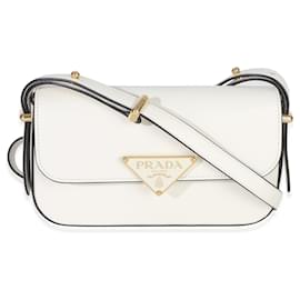 Borsa Prada in pelle liscia bianca con logo triangolo