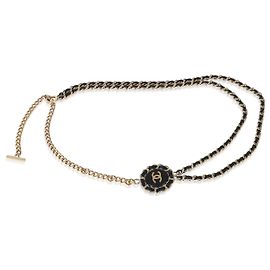 Collana Chanel CC in pelle e maglie a catena placcata in oro 2016