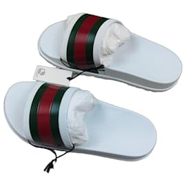 Gucci Web Rubber Slides - White
