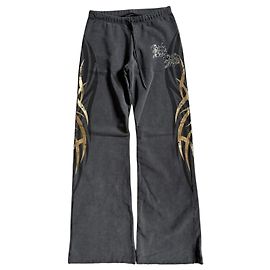 Pantaloni a Gamba Larga Balenciaga in Cotone Grigio con Grafica Glitterata