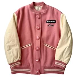 Miu Miu Varsity-Jacke aus Wolle und Leder