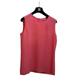 Chanel Top sin mangas de seda rosa coral