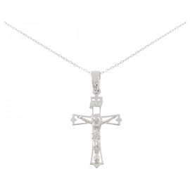 Autre Marque Collana con Croce in Oro Bianco Au750