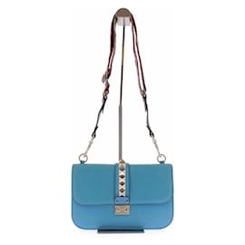 Sac "Glam Lock" bleu en cuir - Valentino Garavani