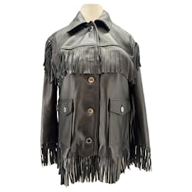 Schwarze Lederjacke mit Fransen - Sandro