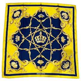 Hermès Couronnes Foulard Seta - Giallo e Blu Navy