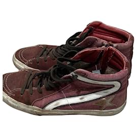 Golden Goose Slide Sneakers Alte - Tela e Pelle Scamosciata Bordeaux