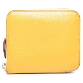 Portefeuille compact en soie et Epsom jaune Hermès