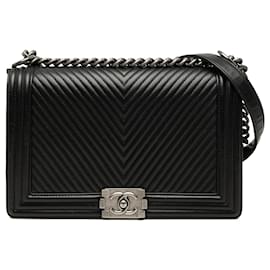 Chanel Black Medium Chevron Lambskin Boy Flap