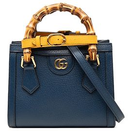 Gucci Blue Small Calfskin Bamboo Diana Satchel